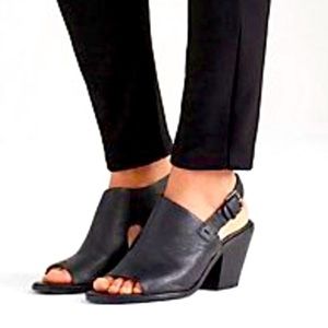 Eileen Fisher black leather slingback heels 8